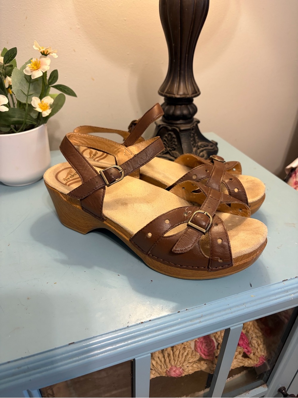 Women’s Brown Leather Buckle Sandal Wedge